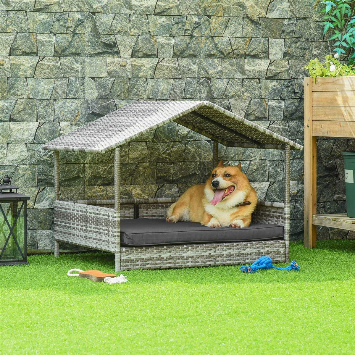 Wicker Elevated Dog House with Removable Cushion E4507