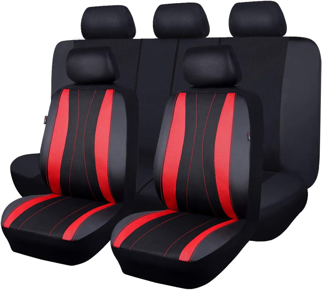 Faux Leather Mesh Car Seat Covers Full Set Q80752