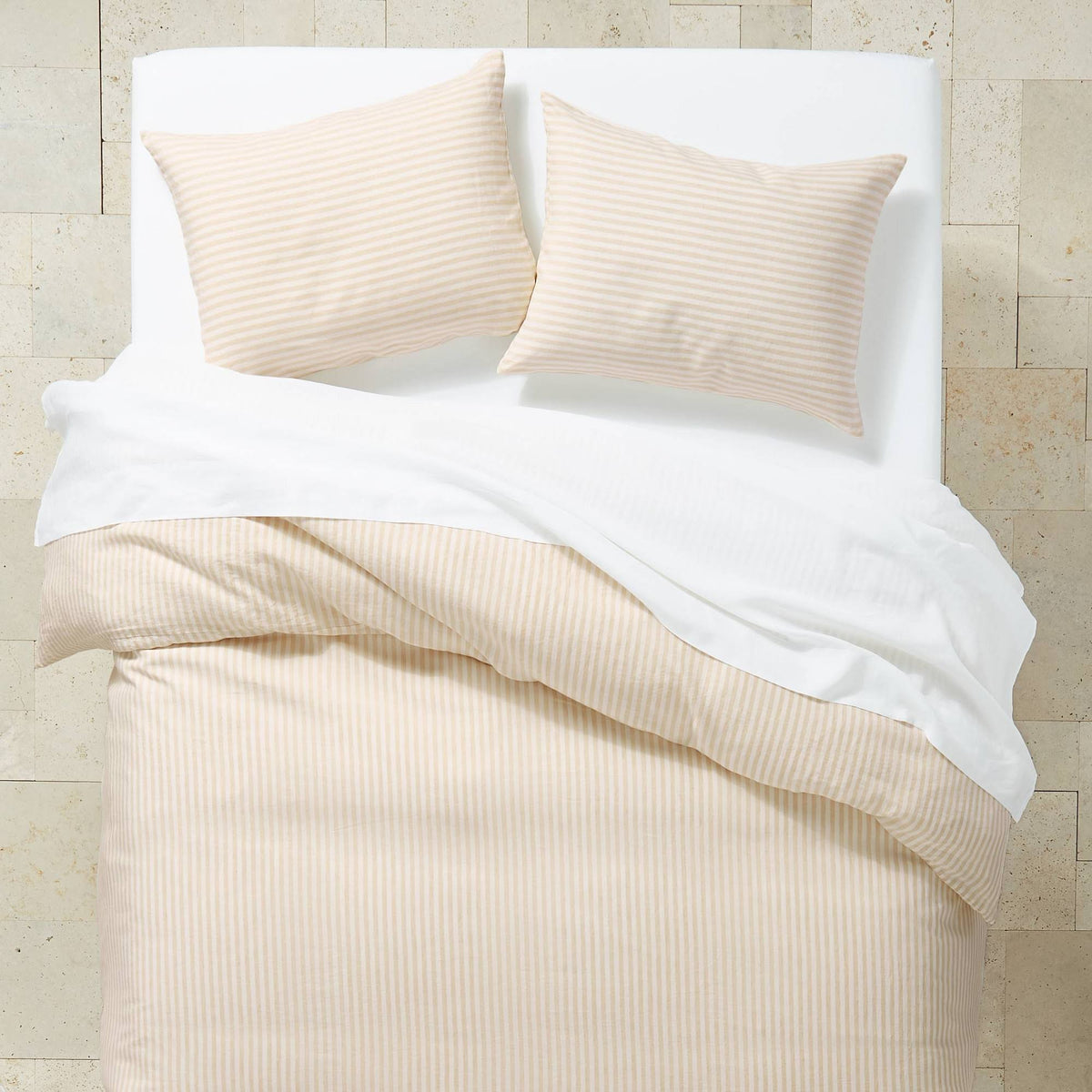 White/Natural Stripe Linen Duvet & Sham Set N335