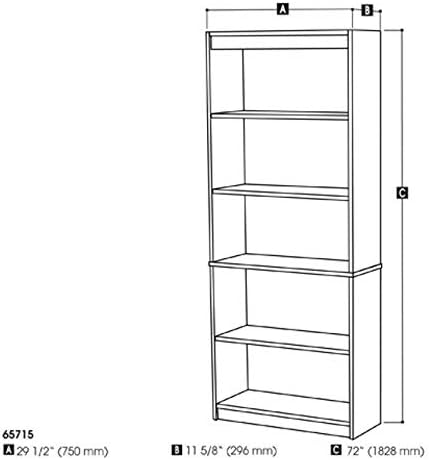 White 5 Shelf Bookcase H450