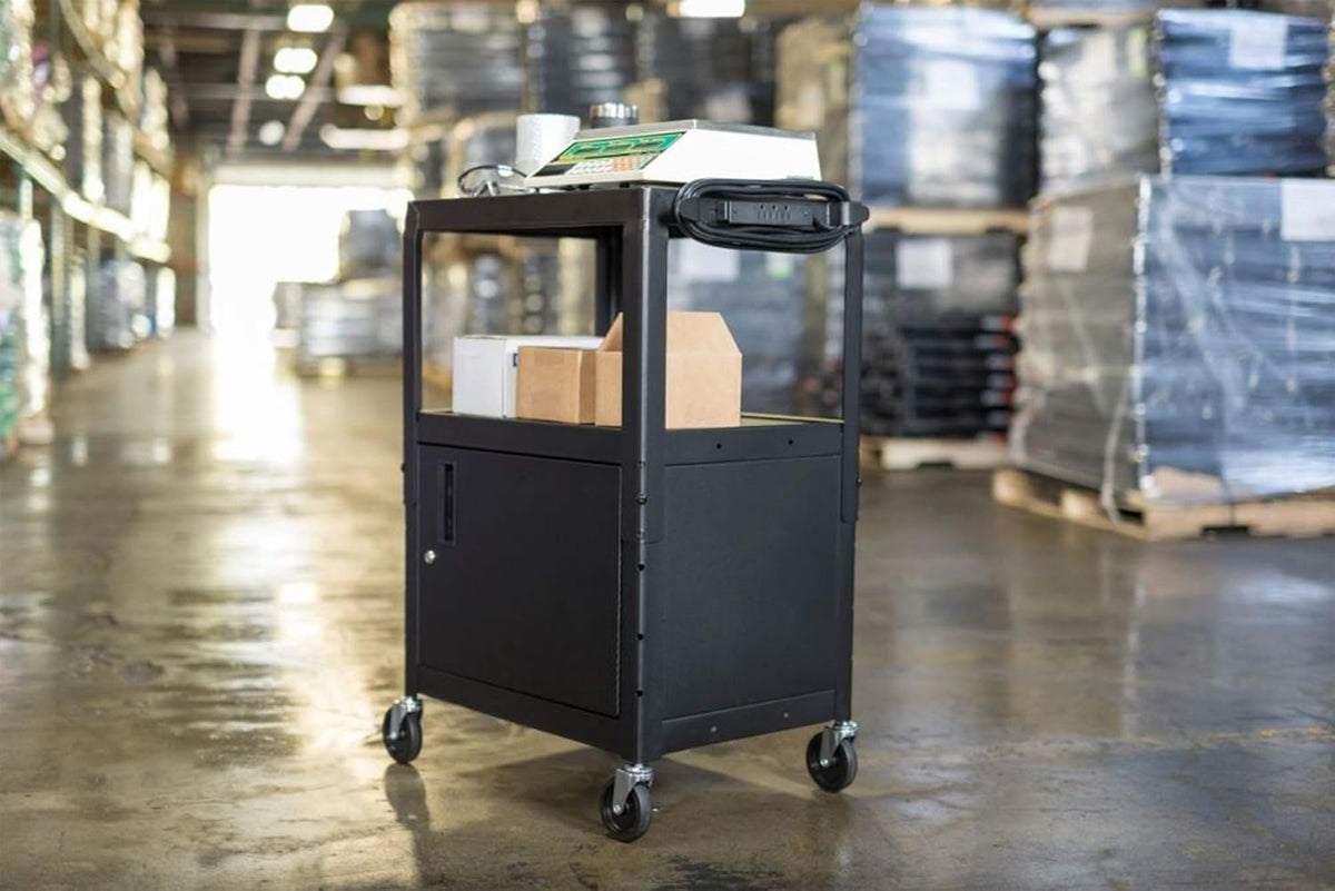 Black Steel A/V Utility Cart with Cabinet V218862