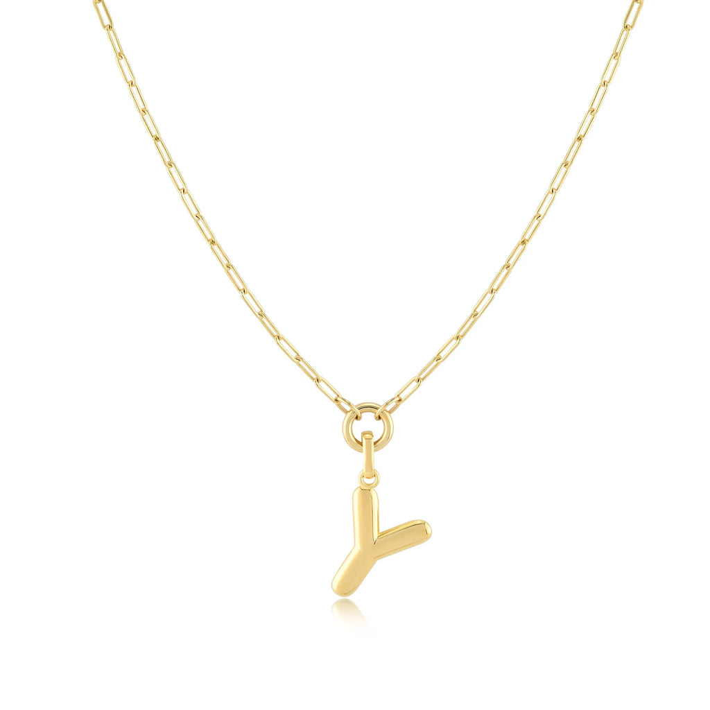 Gold-Filled Initial Necklace with A-Z Pendant Paperclip Chain Q560
