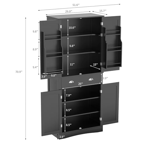 White 4 Door 1 Drawer Tall Storage Cabinet with Adjustable Shelves A6694