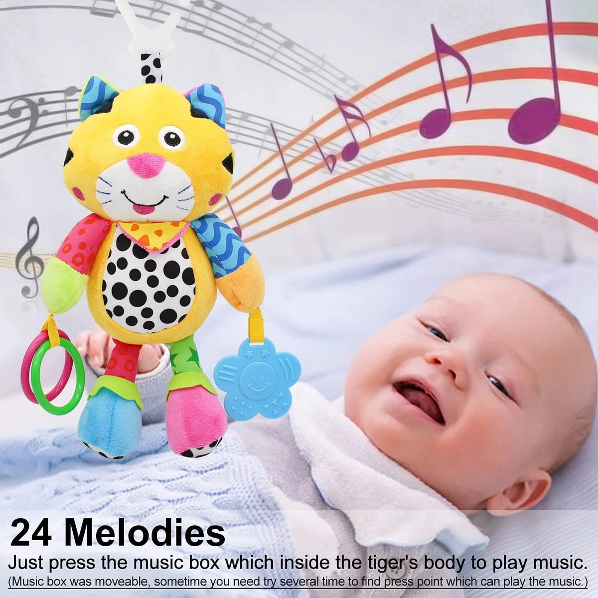 Tiger Baby Car Seat Toys with 24 Music and Teether M23455