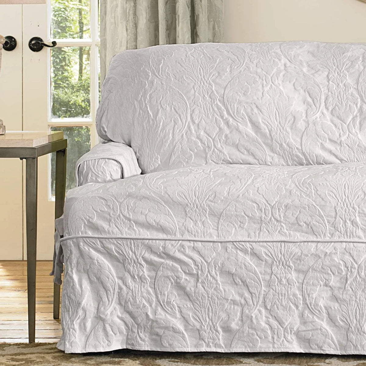 White T-Cushion Sofa Slipcover A928