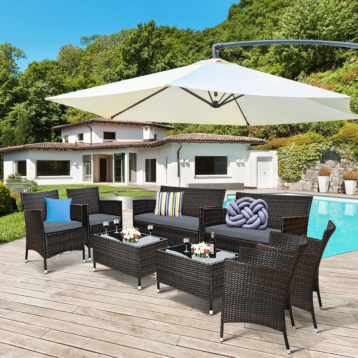 8 Pcs Cushioned Patio Furniture Set A386458