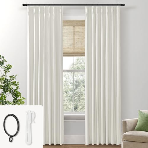 Grey Light Sun Blocking 84 Inches Long Linen Pinch Pleated Blackout Curtains 2 Panels Set P4411