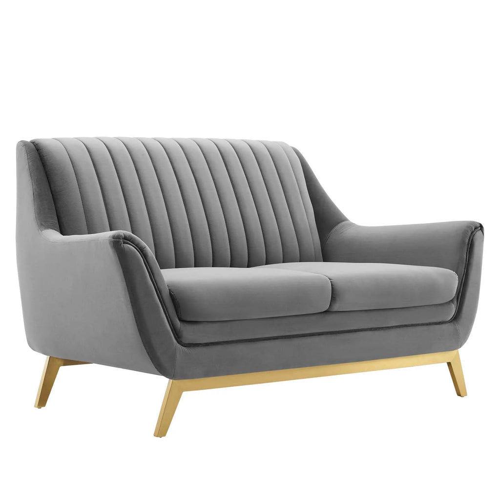 Gray Channel Tufted Performance Velvet Loveseat T747417