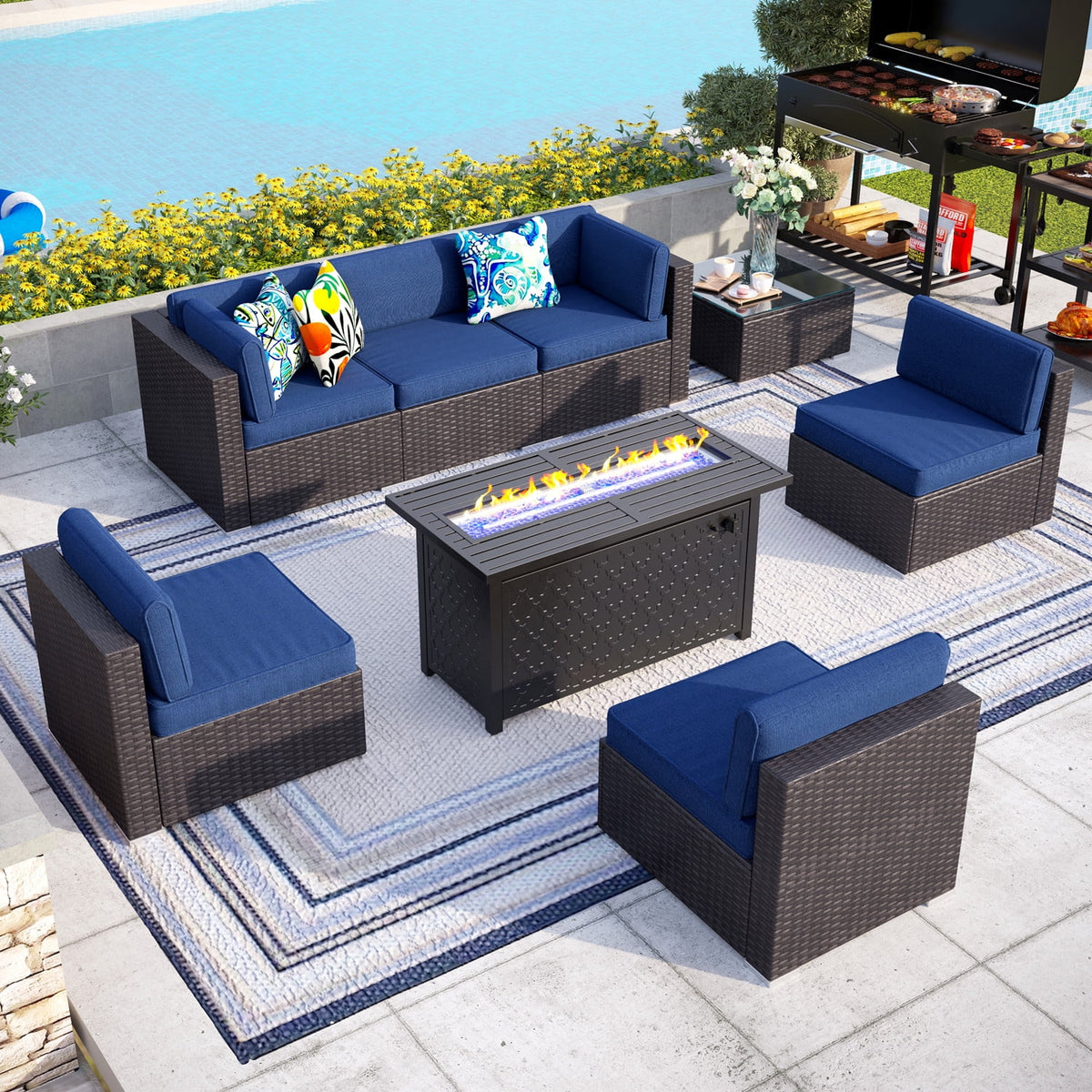 8 PCS Outdoor Patio Furniture Set with Fire Pit Table E52704