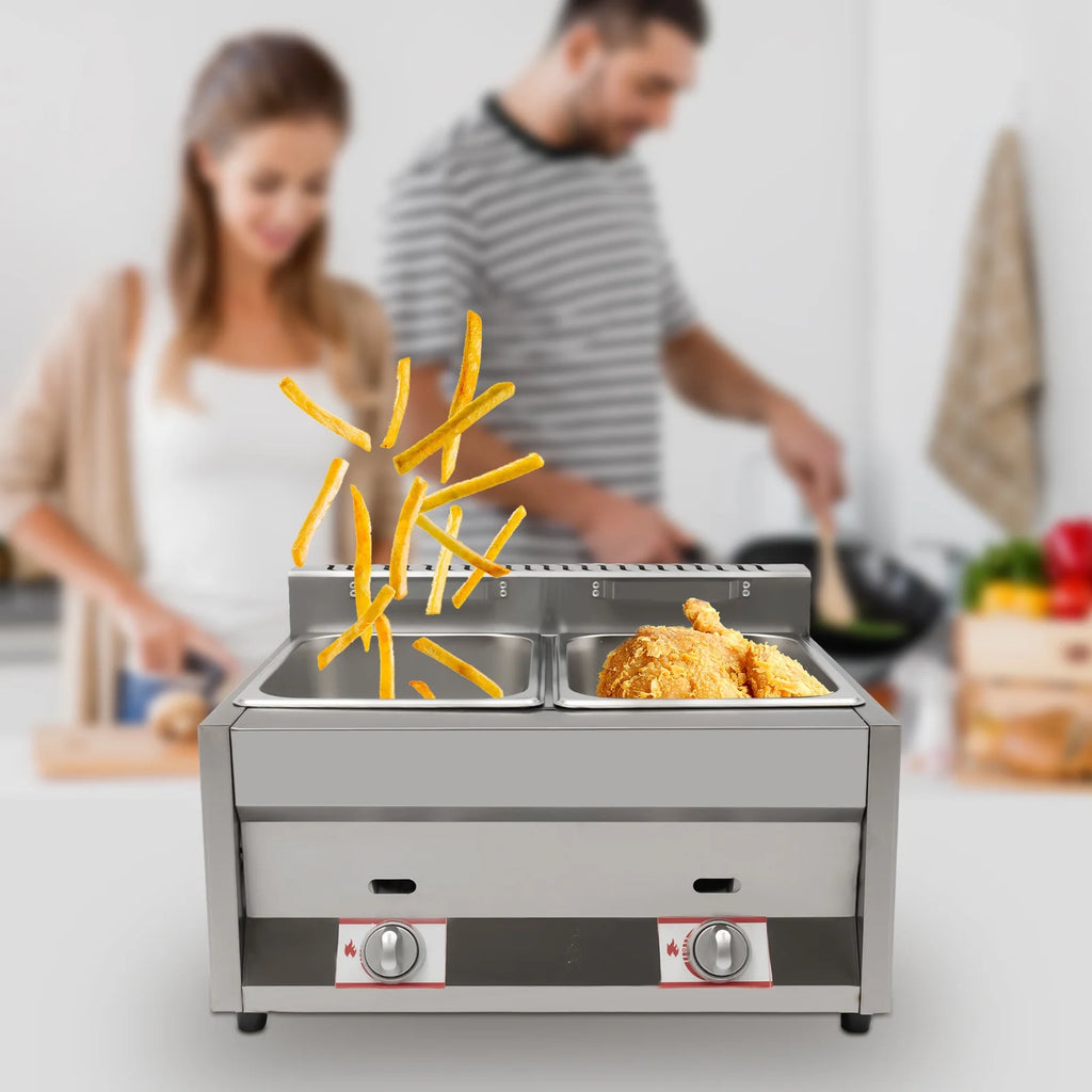 2 Burner Stainless Steel Gas Deep Fryer 12L Z9495