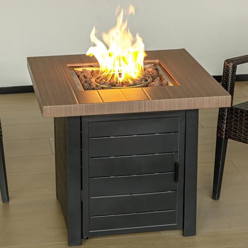 28 Inch Propane Fire Pit Table with Lid & Lava Rock, 50000 BTU V304473