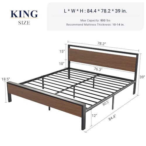 Full Size Platform Bed Frame with Wooden Headboard and Footboard I26690