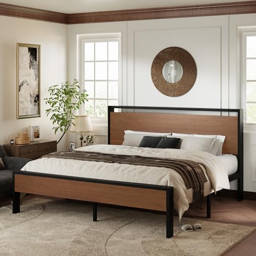 Full Size Platform Bed Frame with Wooden Headboard and Footboard I26690