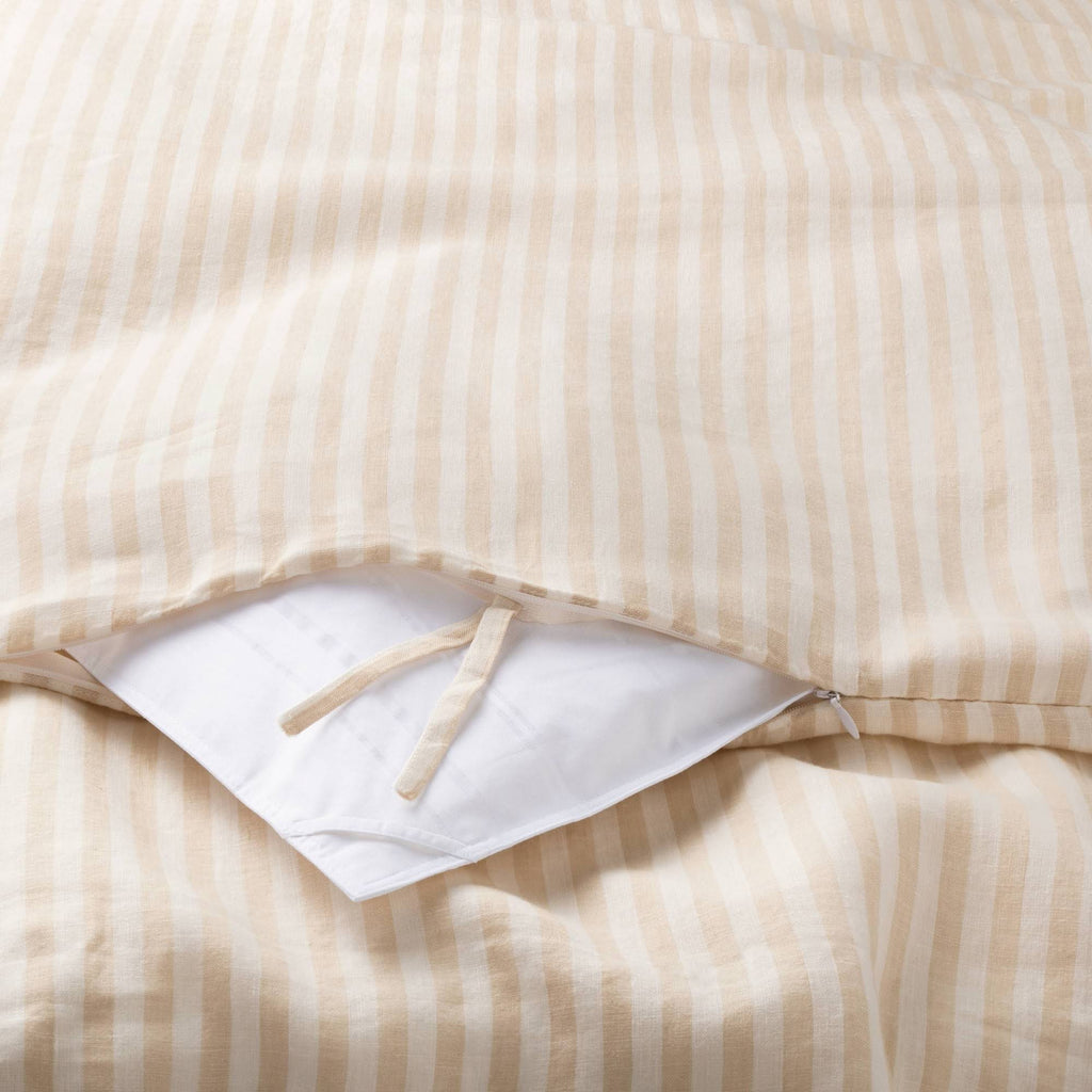 White/Natural Stripe Linen Duvet & Sham Set N335