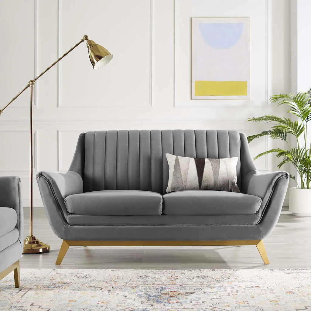 Gray Channel Tufted Performance Velvet Loveseat T747417