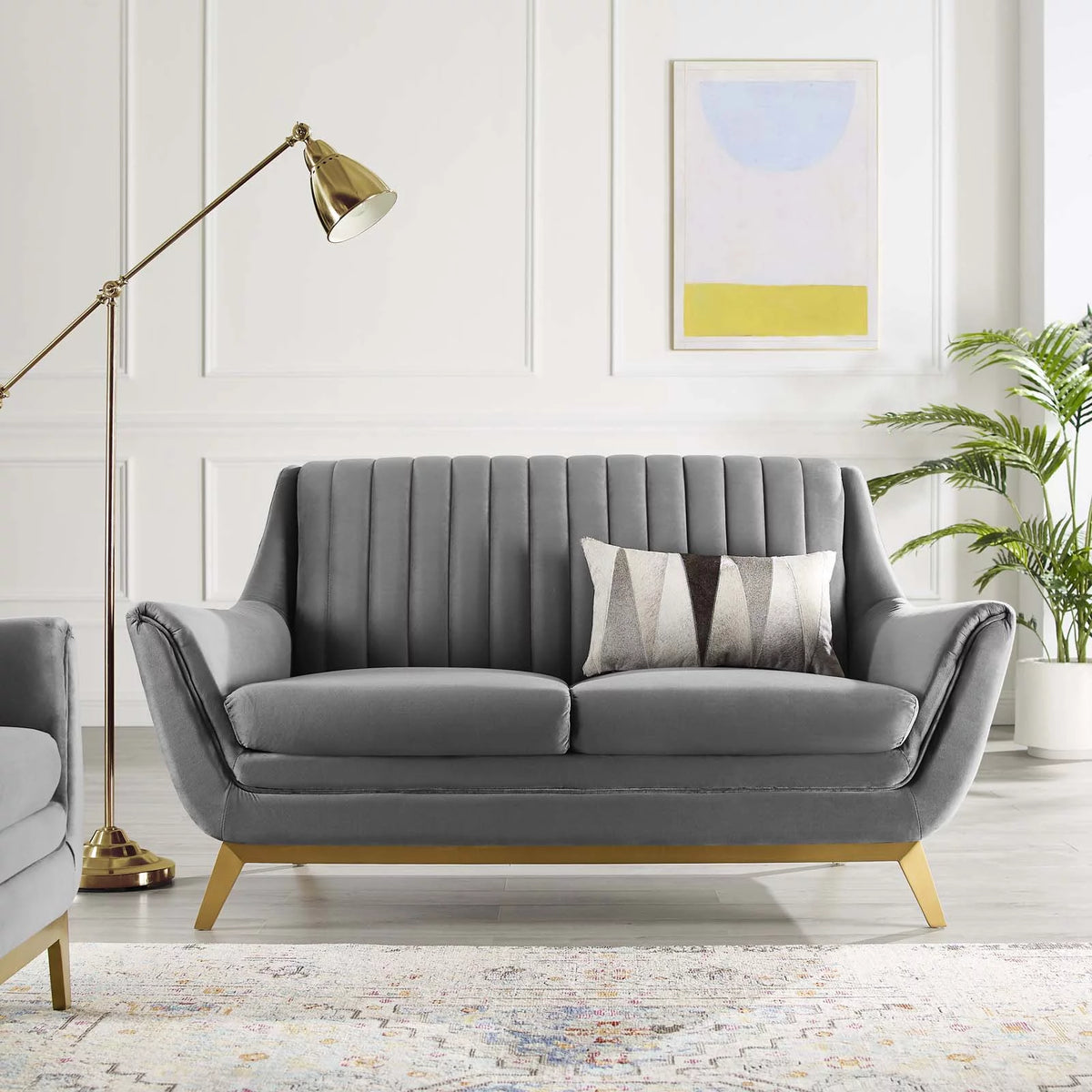 Gray Channel Tufted Performance Velvet Loveseat T747417