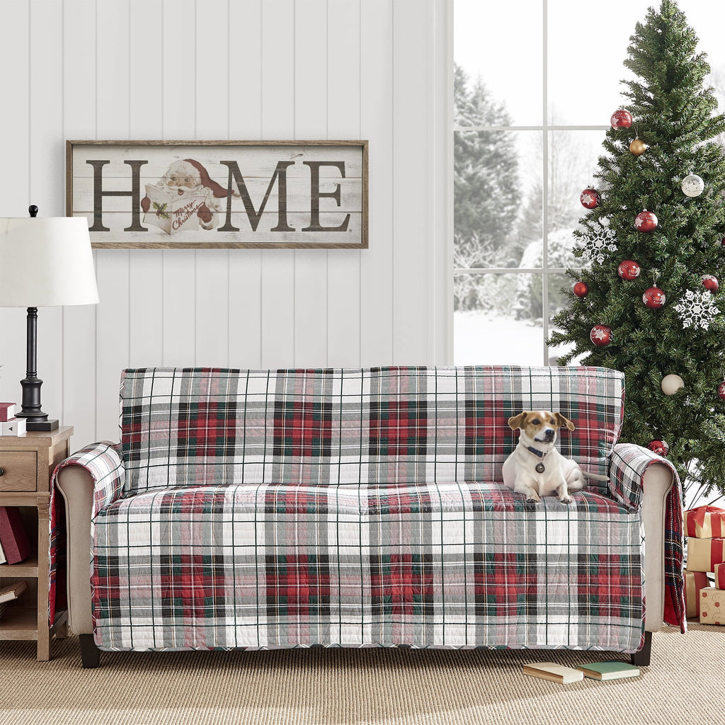 Plaid Furniture Cover Small Reversible Cotton Microfiber O205975