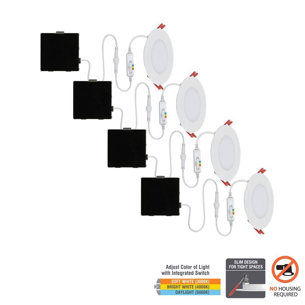 4 in. Selectable Canless Recessed Integrated LED Kit for Shallow Ceiling (4-Pac) F435036