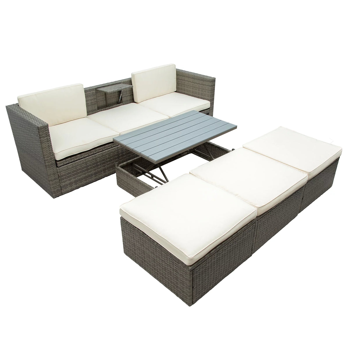 5-Piece PE Rattan Patio Furniture Set with Cushions and Coffee Table M29306