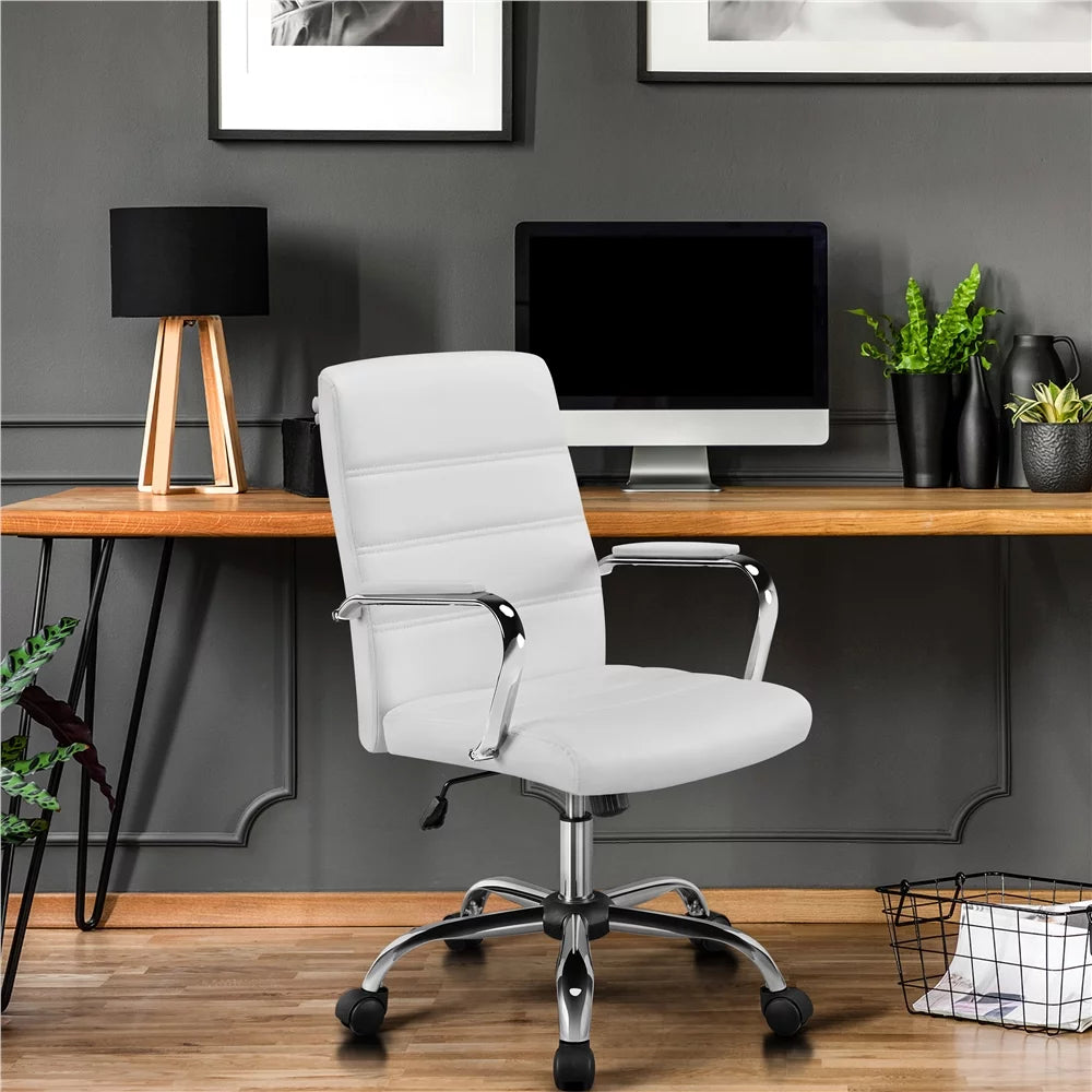 White Adjustable Swivel Faux Leather Office Chair A375