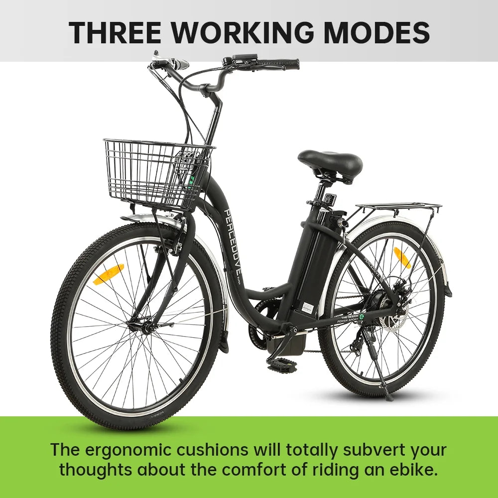 350 W 26" Step Through Electric Bicycle with Basket C3541