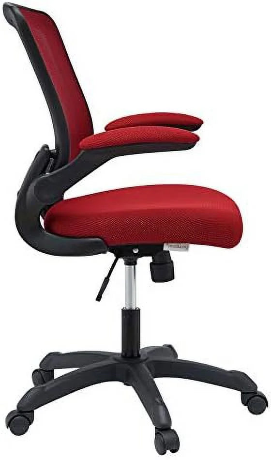 Red Mesh Back Vinyl Seat Office Chair with Flip-Up Arms W820086