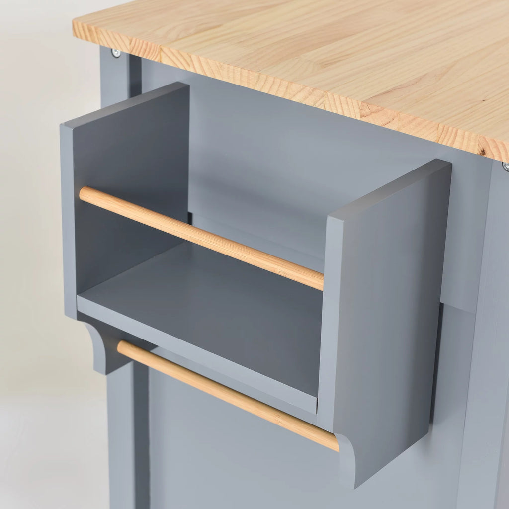 Gray Kitchen Island Cart with Wood Top and Locking Wheels M150