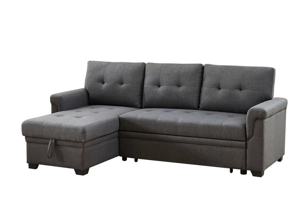 Dark Gray Fabric Reversible Sleeper Sectional Sofa with Storage Chaise V1863