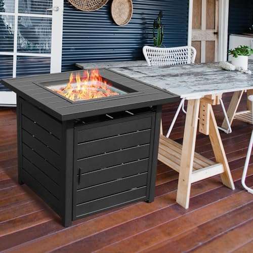 28 Inch Propane Fire Pit Table with Lid & Lava Rock, 50000 BTU V304473