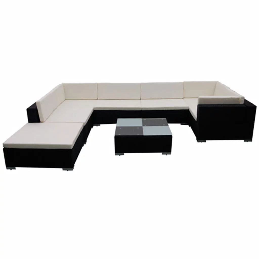 Black Poly Rattan 8 Piece Patio Lounge Set with Cushions S792