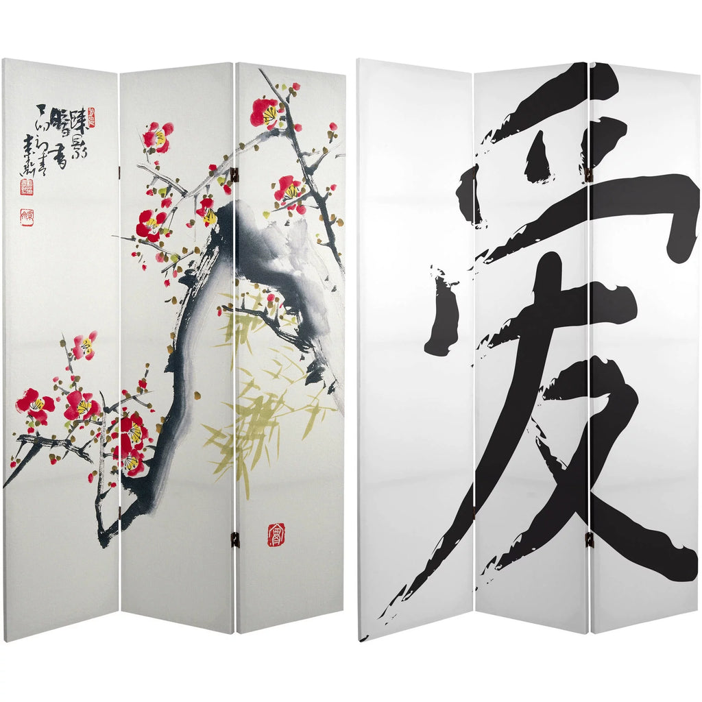 6 ft. Tall Cherry Blossoms Canvas 3 Panel Room Divider K26579