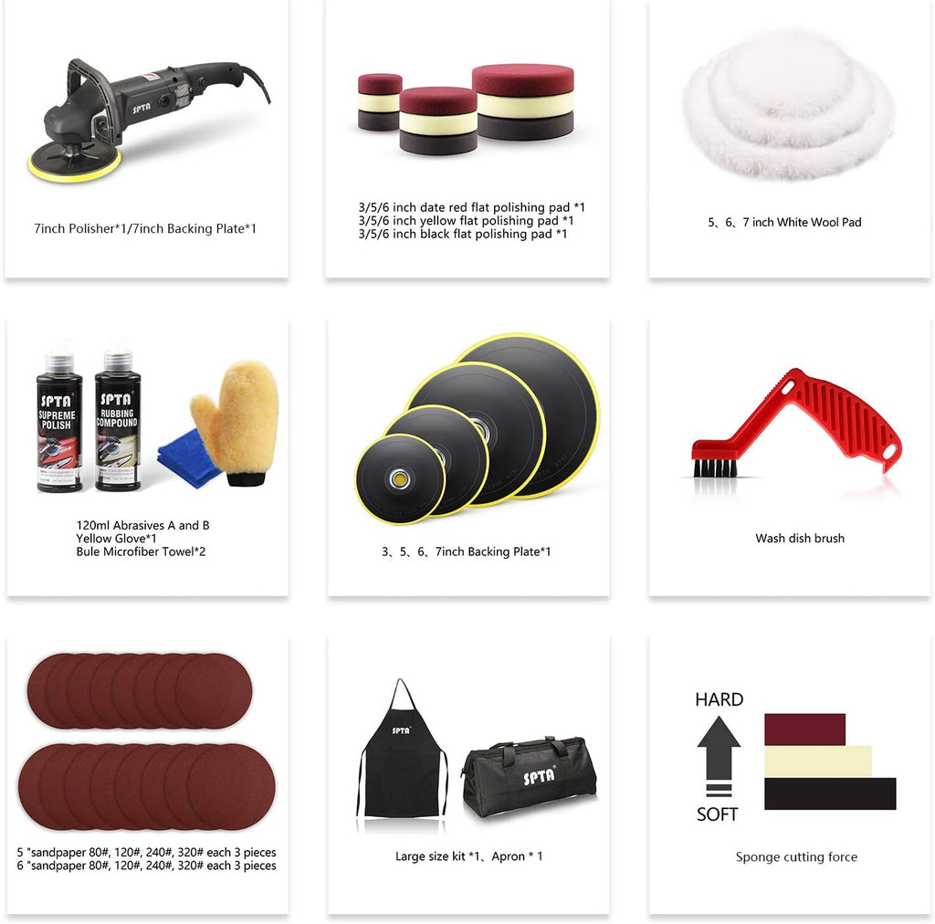 7 Inch Rotary Polisher and Polishing Pads Set B92830