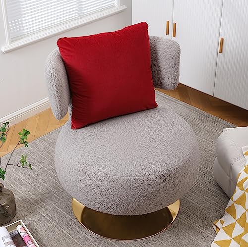 Upholstered Swivel Barrel Chair with Pillow White Orange Teddy D925348