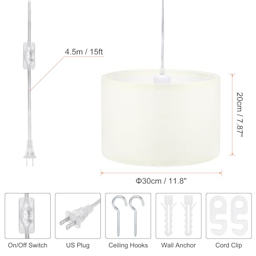 15Ft Rope Cord Hanging Lamp Fixture with On/Off Switch, White G504