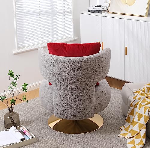 Upholstered Swivel Barrel Chair with Pillow White Orange Teddy D925348