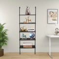 Dark Walnut 5-Shelf Wood Ladder Bookcase with Metal Frame W154175