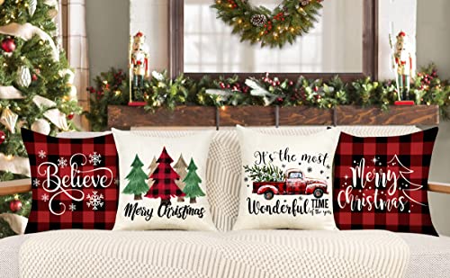 Buffalo Check 18x18 Set of 4 Red Black Throw Pillow Covers T13655