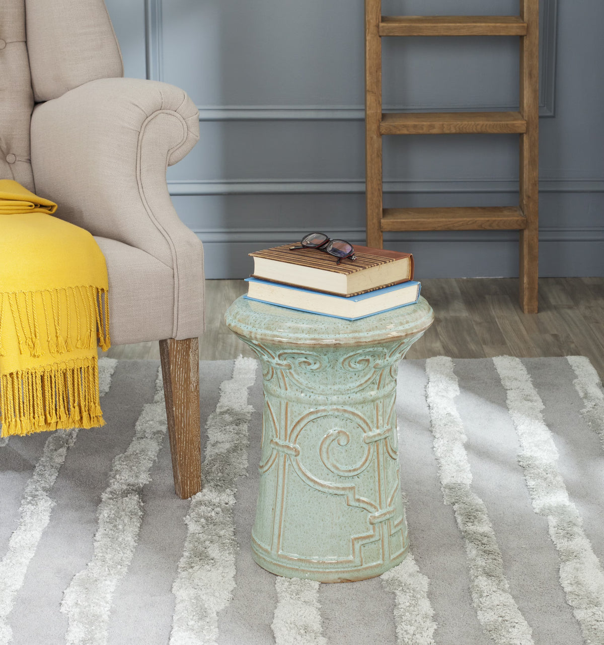 Aqua Ceramic Garden Stool R255