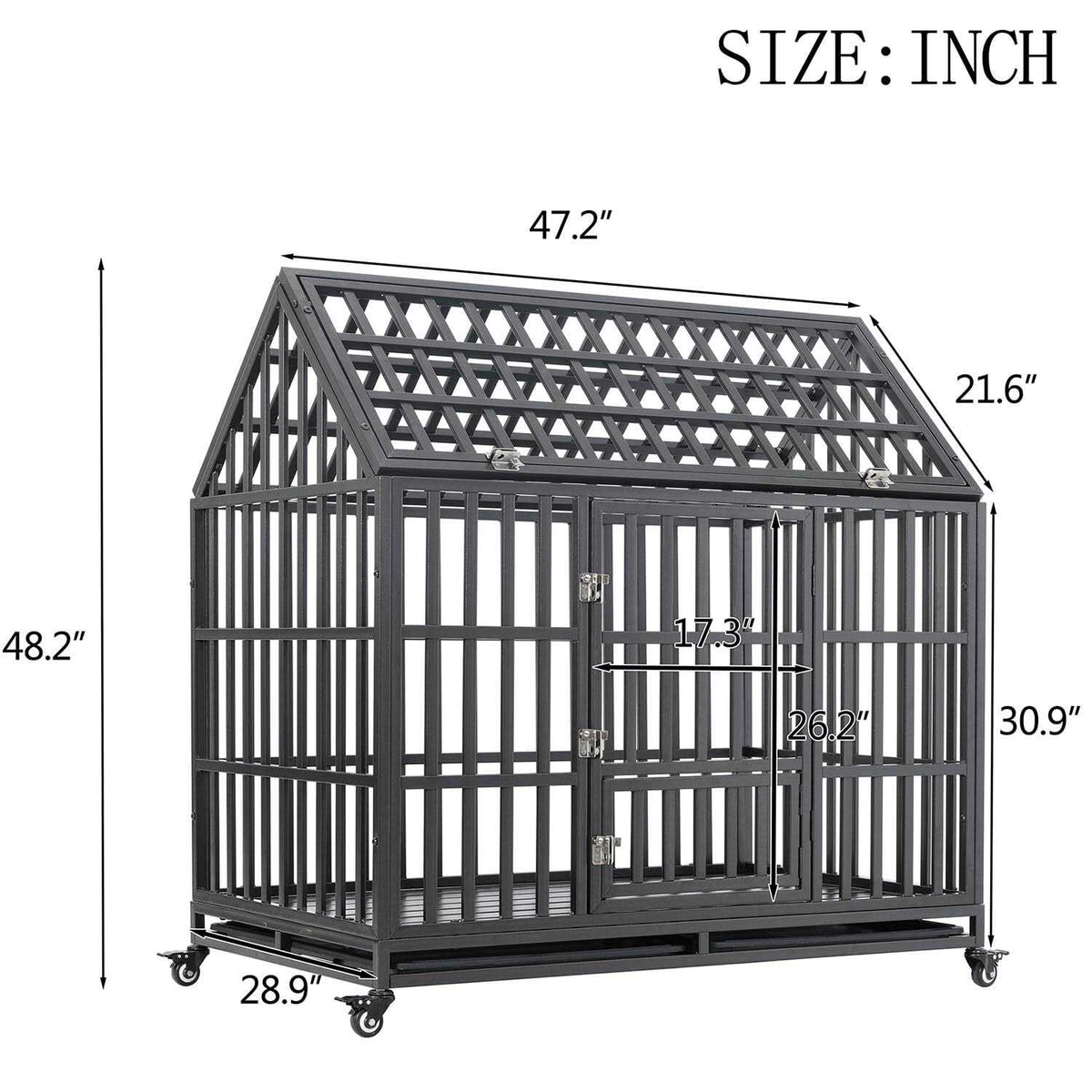 Heavy Duty Metal Dog Crate with 4 Lockable Wheels Y334273