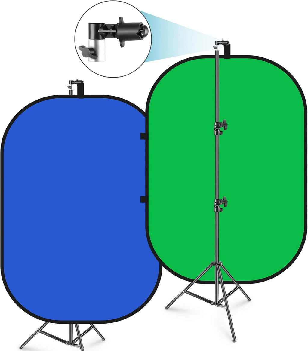 5x7ft Collapsible Chromakey Backdrop with Stand, 2-in-1 Reversible Green Screen Blue Background Panel A555