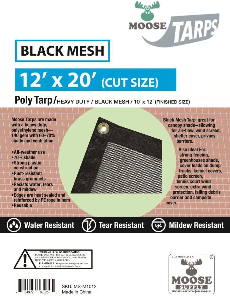 Black Mesh Polyethylene Tarp 12 Foot x 20 Foot H8455
