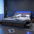Queen Size LED Metal Bed Frame with 4 Storage Drawers and Headboard L508593
