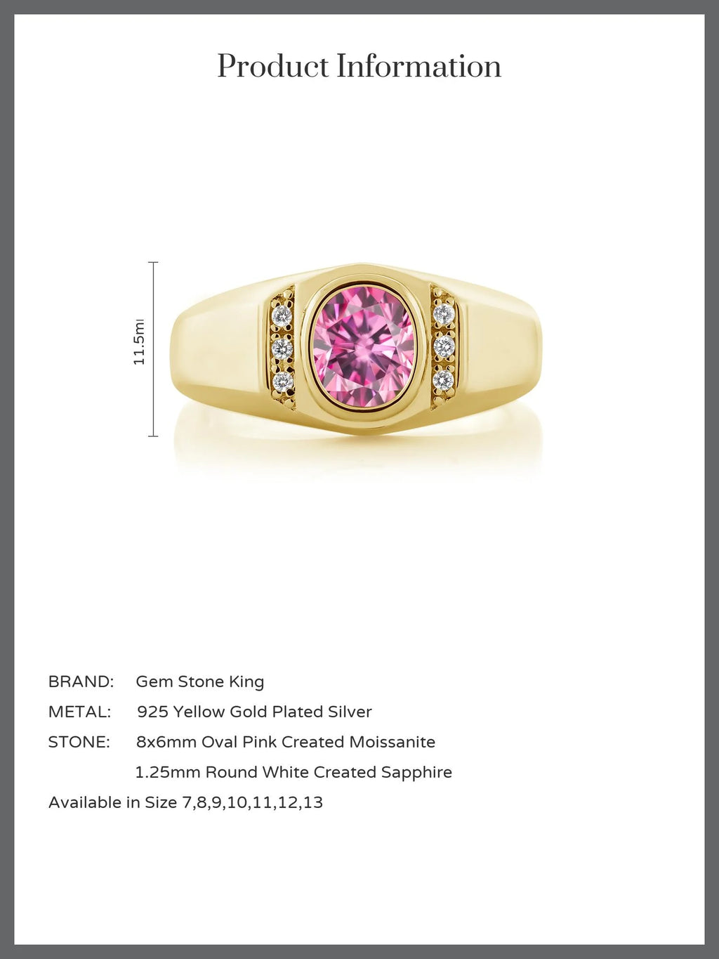 18K Yellow Gold Plated Silver Oval Pink Moissanite and Created Sapphire Ring P69810