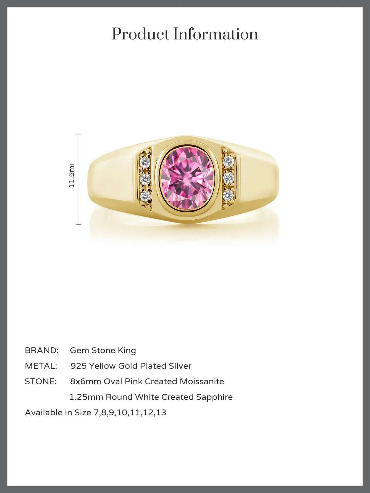18K Yellow Gold Plated Silver Oval Pink Moissanite and Created Sapphire Ring P69810