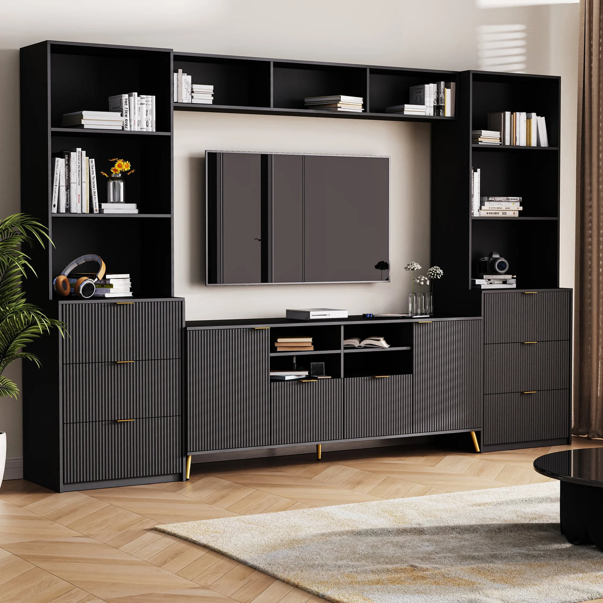 Modern TV Stand with 13 Shelves, 8 Drawers and 2 Cabinets H26110