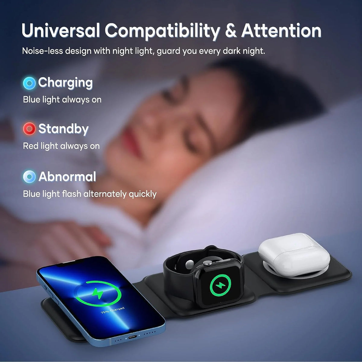 3 in 1 Magnetic Foldable Wireless Charger, Black U233683
