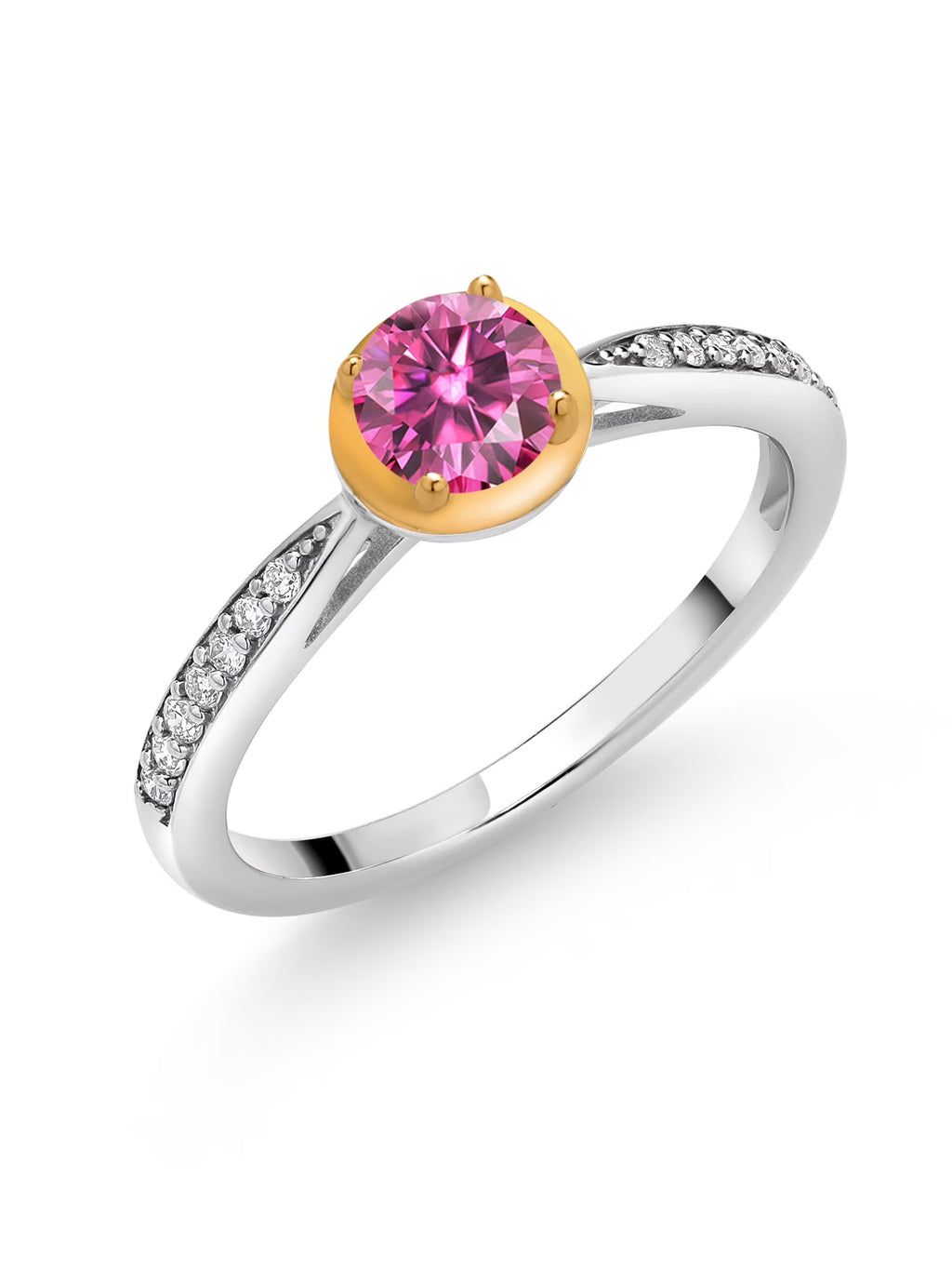 Pink Moissanite and Lab Grown Diamond 925 Silver Ring Z781