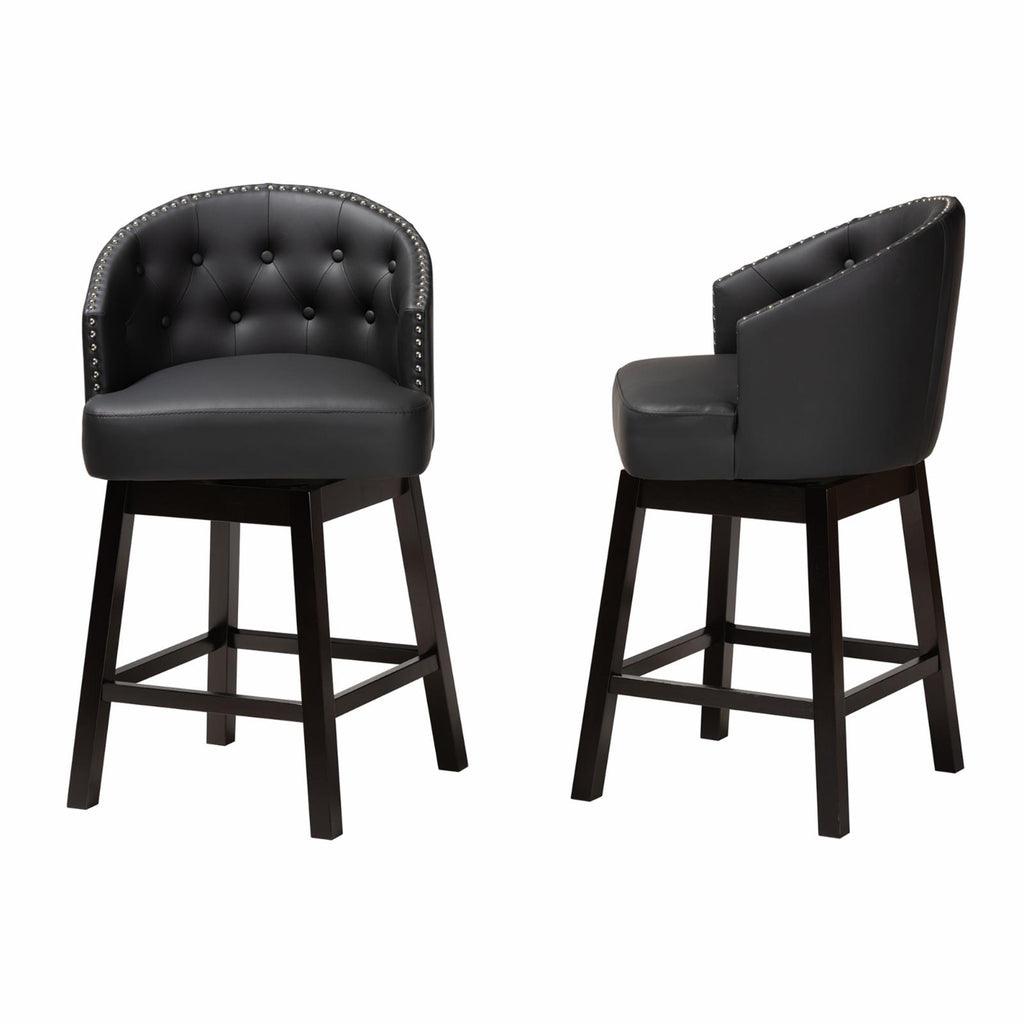 Tan Faux Leather and Brown Wood 2-Piece Counter Stool Set A992371