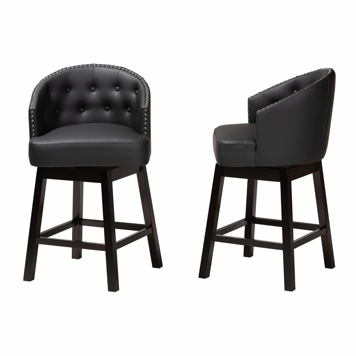 Tan Faux Leather and Brown Wood 2-Piece Counter Stool Set A992371