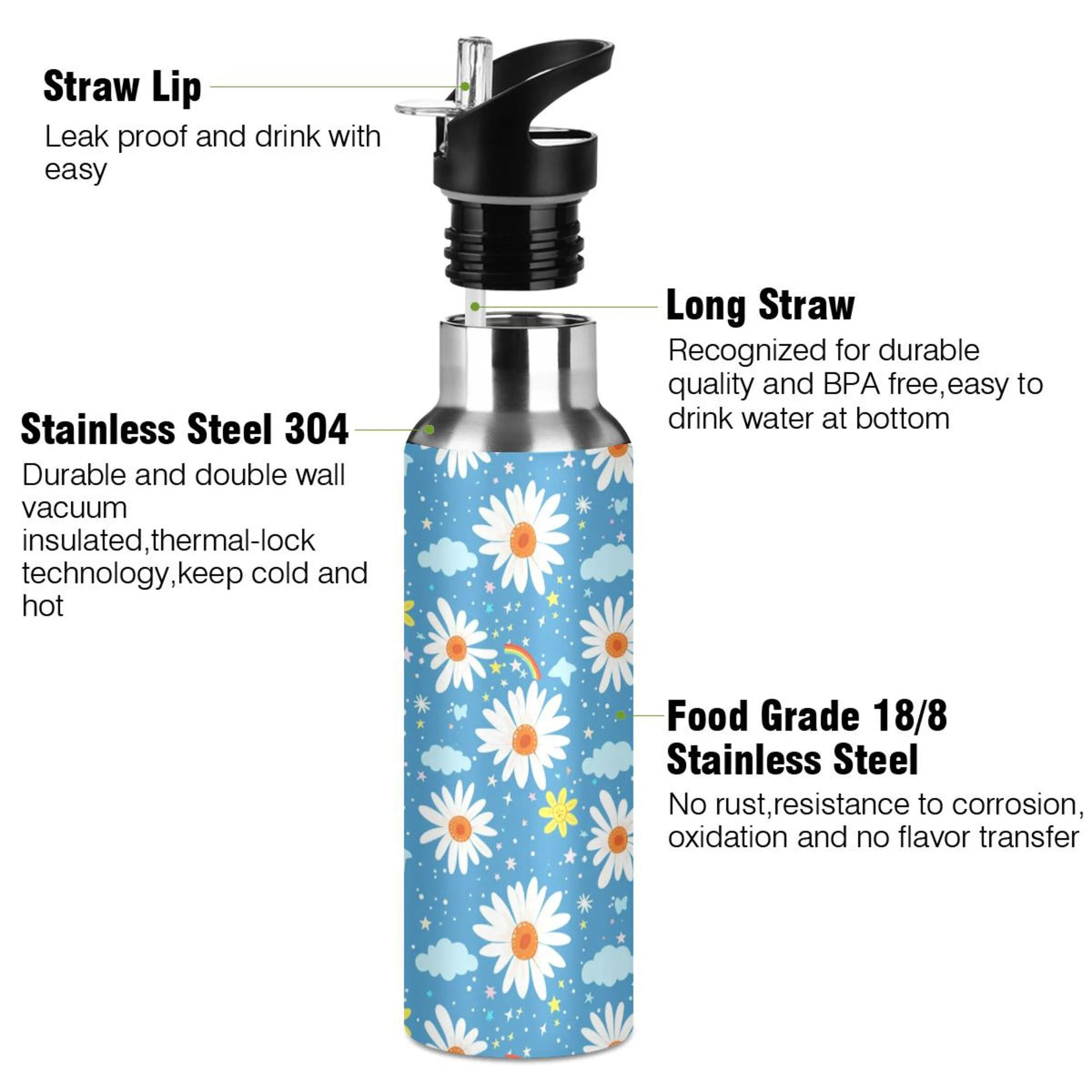 Insulated Stainless Steel Water Bottle with Straw Lid 20 oz Z6518